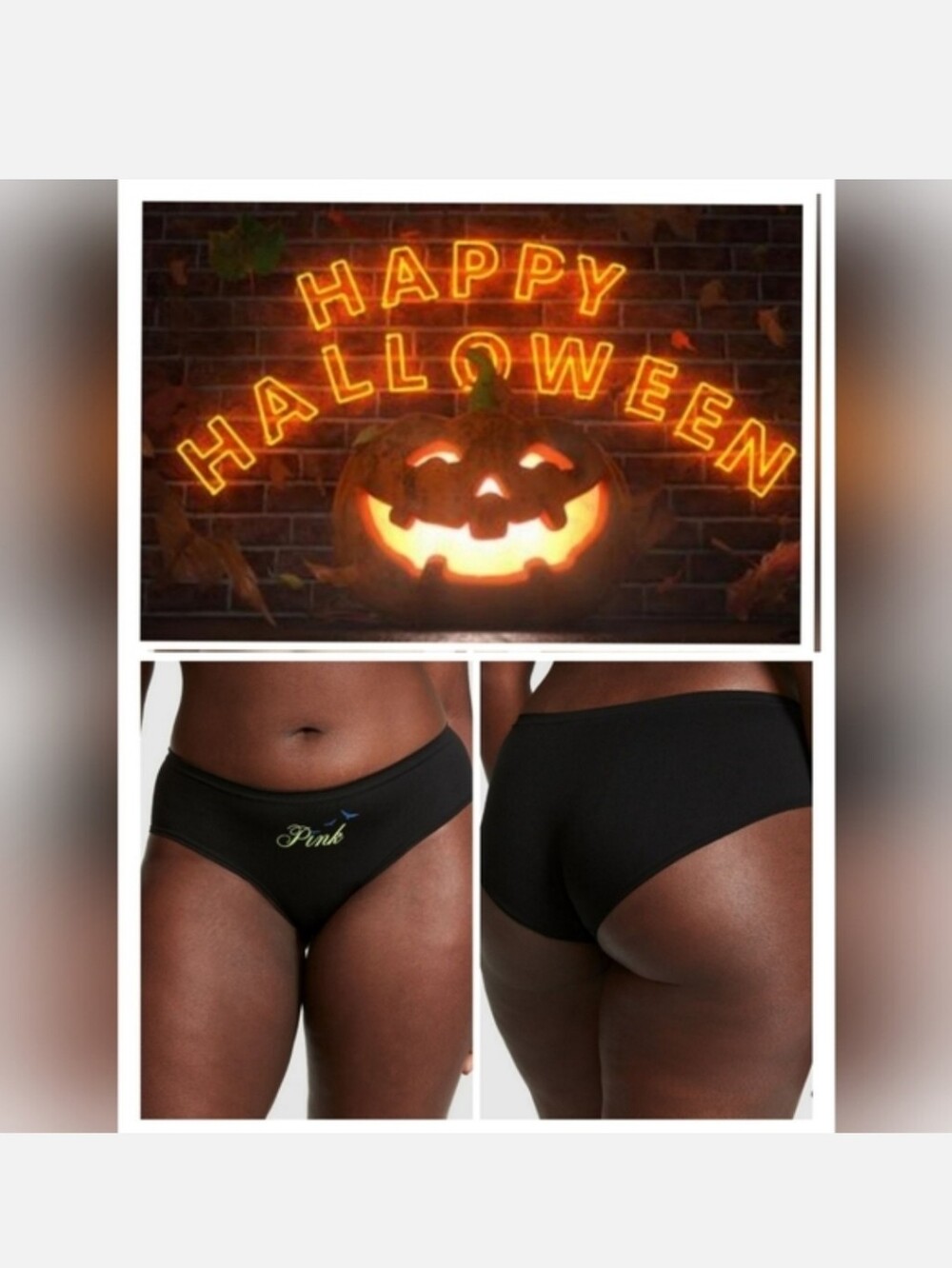 Victoria's secret pink bats seamless hipster panty halloween MEDIUM BATS BLACK